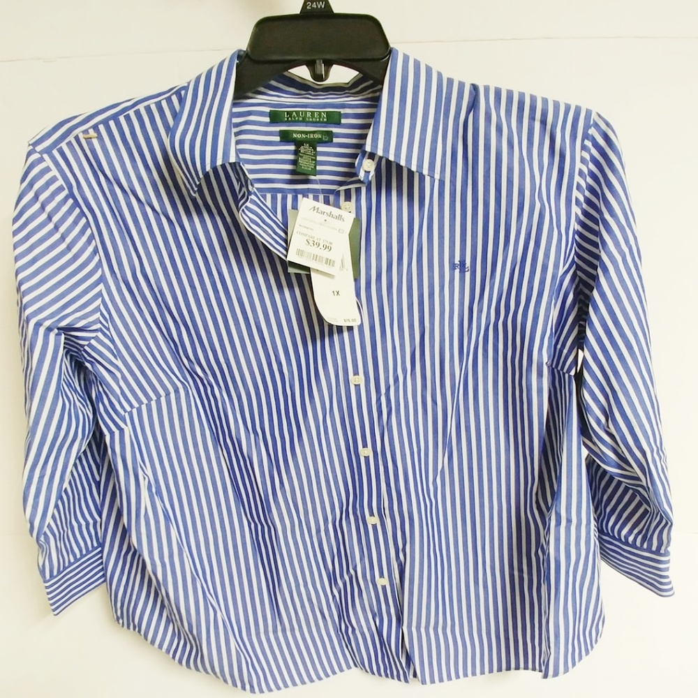 Lauren by Ralph Lauren Womens 1X shirt blue white
